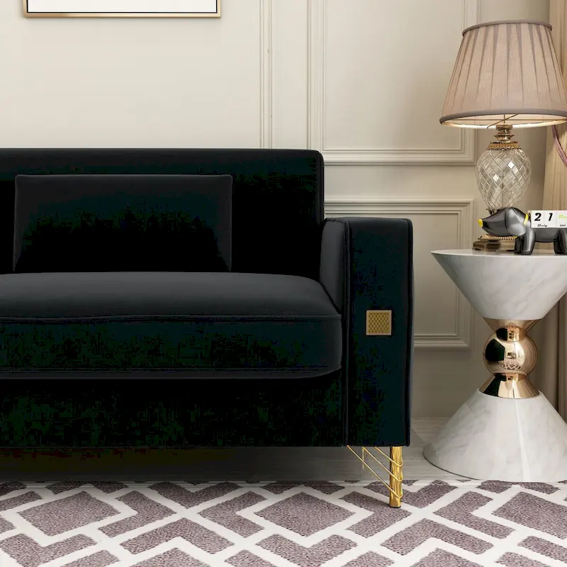 Modern Tufted Velvet Loveseat Upholstered Sofa with Removable Cushions and Pillows - 85.63 in.D x 30.31 in.W x 30.51 in.H