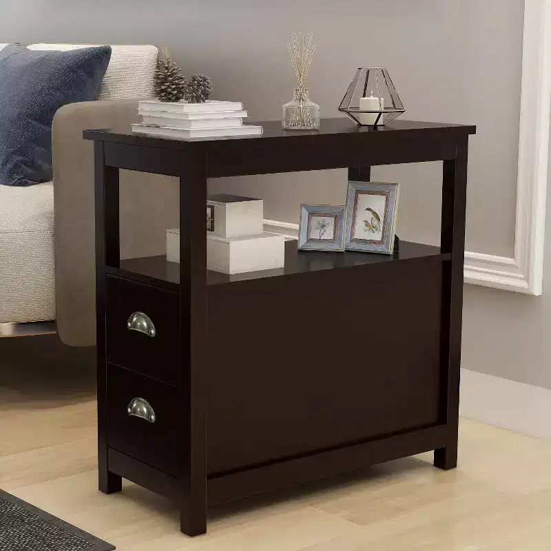 Sardis Modern 2-Drawer Wooden End Table with Open Shelves