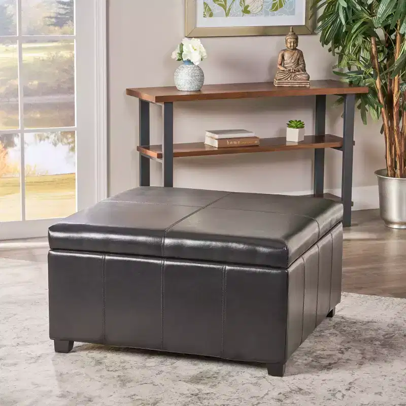 Forrester Bonded Leather Square Storage Ottoman Espresso - Christopher Knight Home: Upholstered with Hidden Compartment