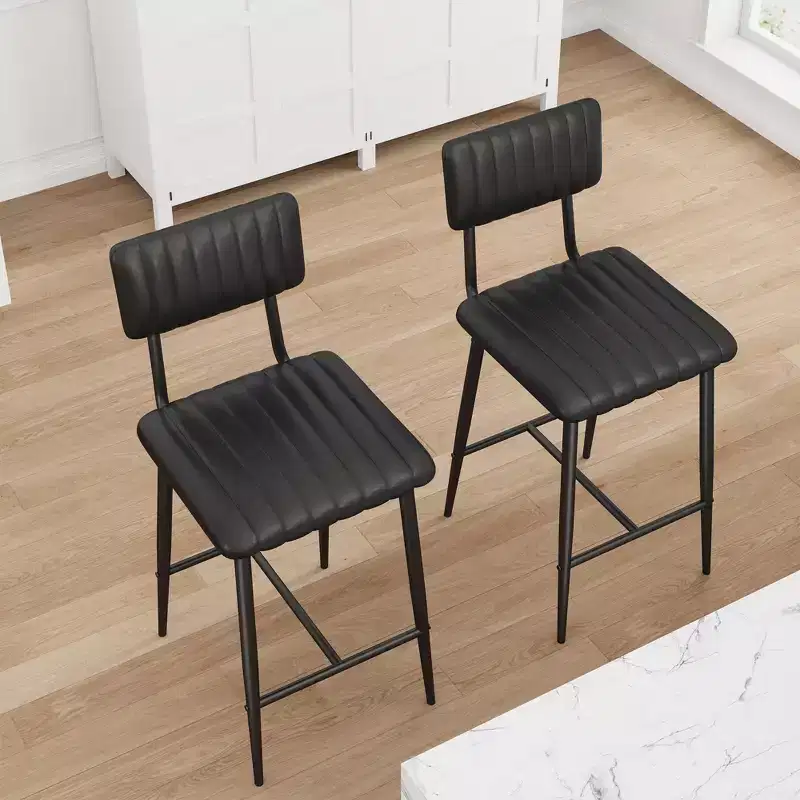 2 PCS Modern Bar Stools, 25.6 Counter Height with PU Leather & Metal Frame, 400 lb Capacity for Kitchen Island or Home Bar