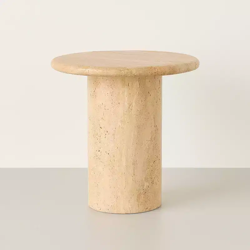 Round Travertine Accent Table