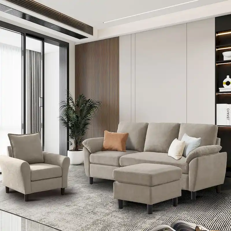 3-Piece Living Room Sectional Sofa Set with Chair and Ottoman