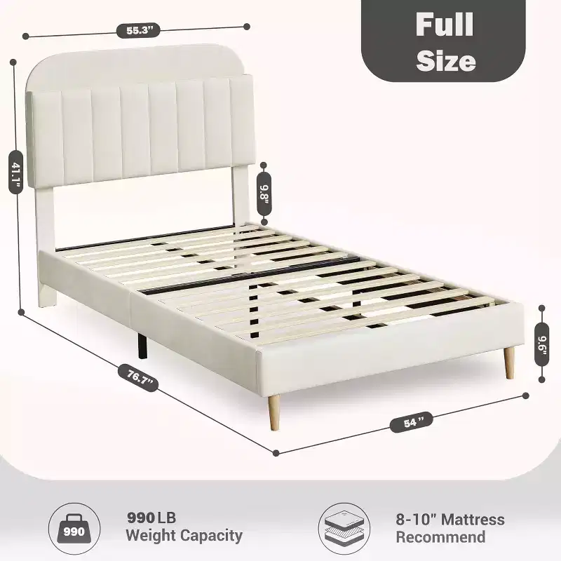 Bed Frame with Storage Bookcase Headboard, Upholstered Platform Bed Frame Noise-Free, Easy Assembly, No Box Spring Needed