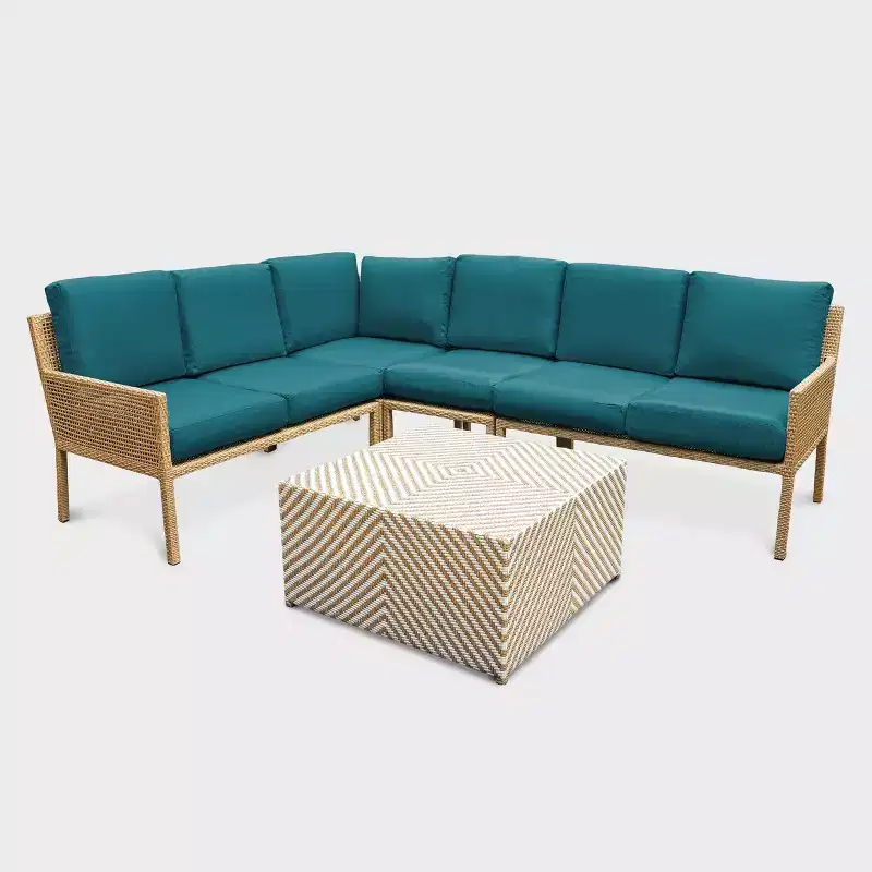 Leisure Made Riviera 5pc Wicker Sectional in Peacock Fabric