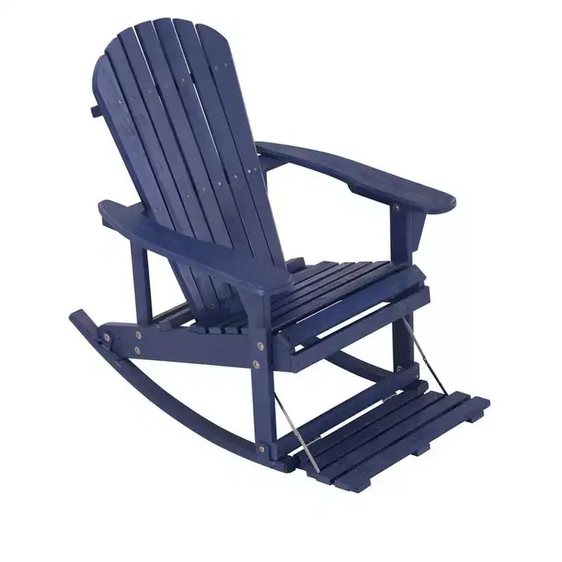 Jiallo Zero Gravity Collection Navy Blue Adirondack Rocking Chair with Built-in Footrest