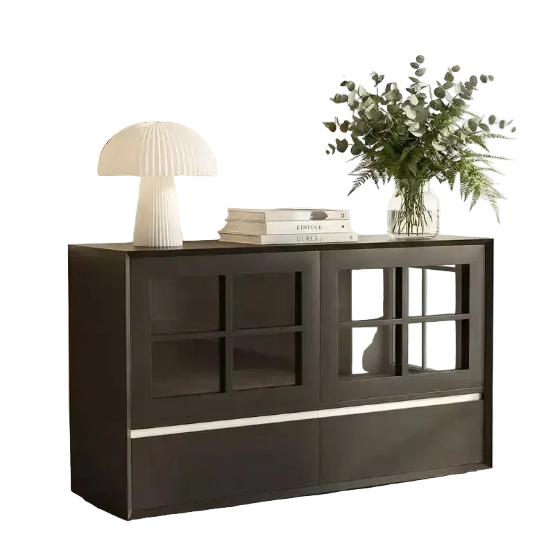 47.04 Modern Sideboard with Shatterproof Acrylic Doors - 2-Drawer Storage Cabinet with Adjustable Shelves - Matte Black
