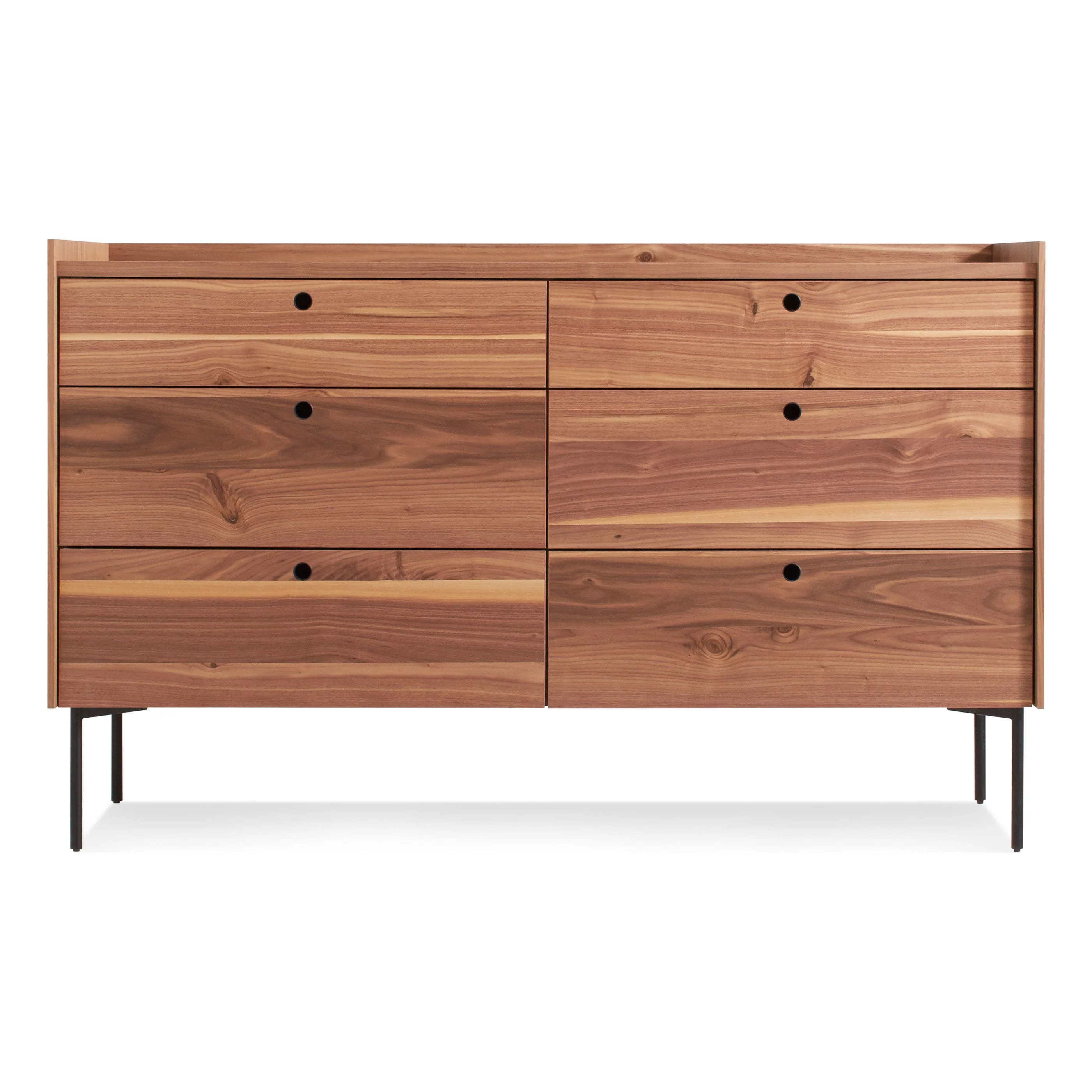 Modern Dark Olive Wood Dresser with Round Cutout Pulls for Living Room