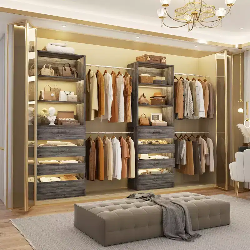 Besiost Closet System with 8 Wooden Drawers and 4 Hanging Rods