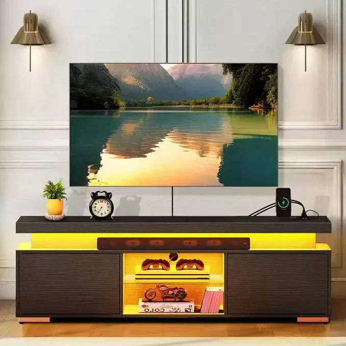 TV Stand with LED Lights and Charging Station (Up to 65