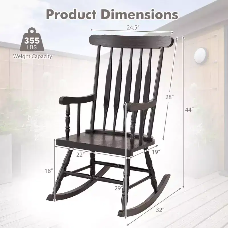 Costway Set of 2 Wood Rocking Chair Glossy Finish White\ Coffe