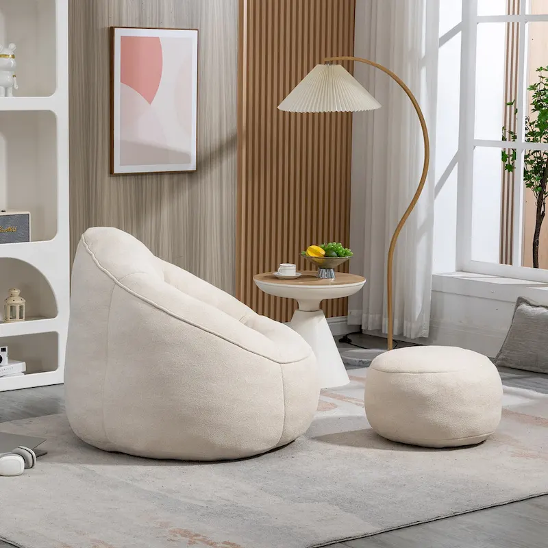 Beige Modern 40 Microfiber Accent Chair with Ottoman