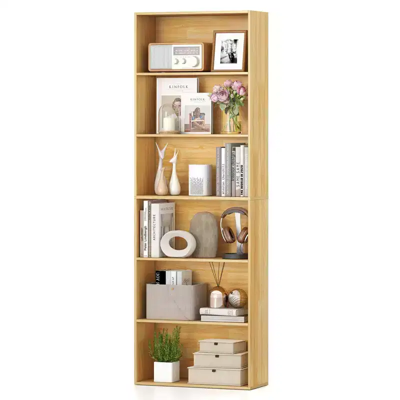 70in Tall 6-Tier Open Bookcase with Anti-Toppling Kits, Rustic Brown & Black
