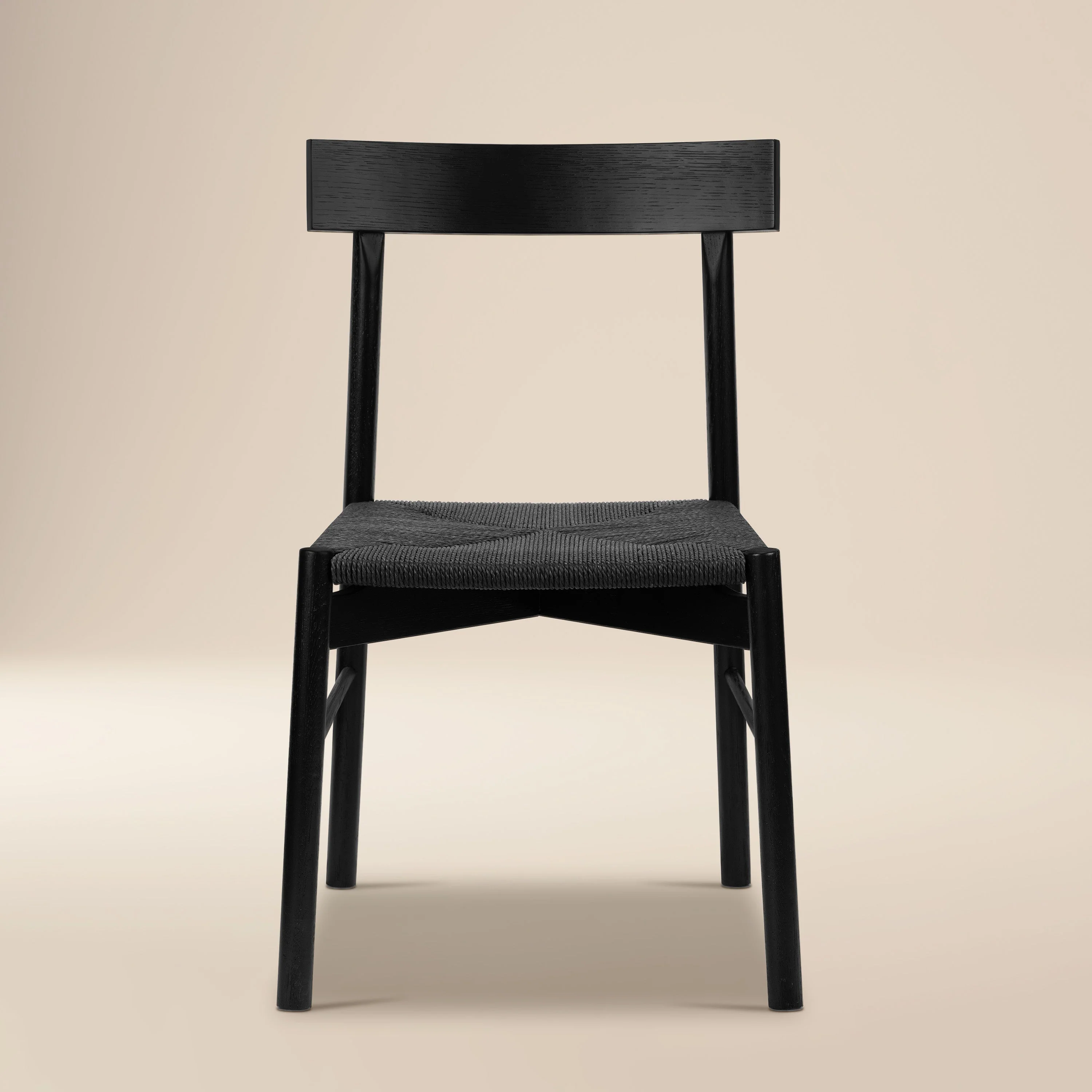 Mid-Century Modern Pitch Black Dining Chair with Solid Oak Frame
