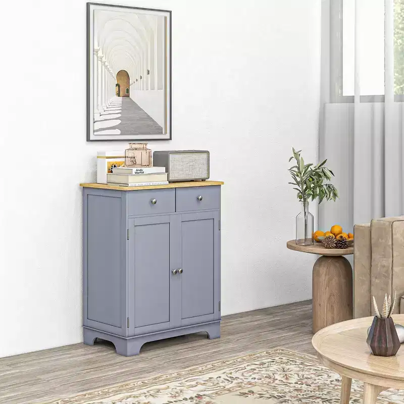 Sideboard Buffet Cabinet, Double Door Kitchen Cabinet, Coffee Bar Storage with 2 Drawers, Adjustable Shelf for Living Room, Gray