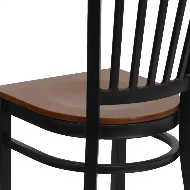 Black Metal Frame Vertical Back Dining Chair – Vinyl or Wood Seat, Seats 1
