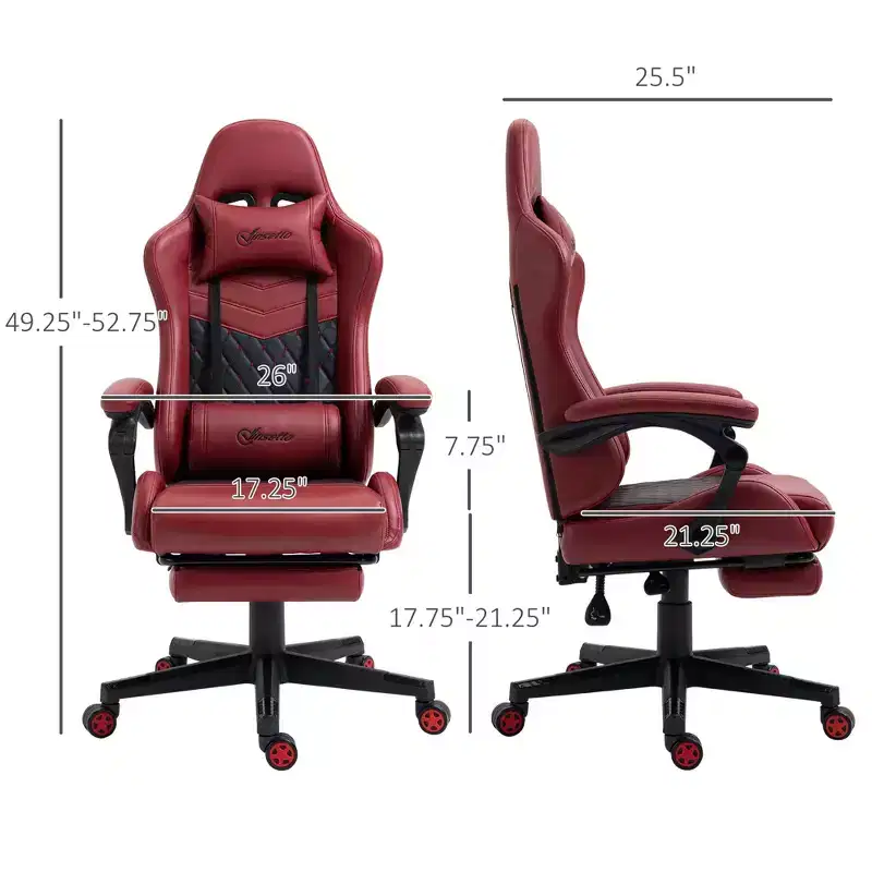 TUYOHW 360Swivel Gaming Chair Office Chairs with Reclining Back,Adjustable Seat Height&Footrest,17-21 Ergonomics Video Game Chairs Office,Red