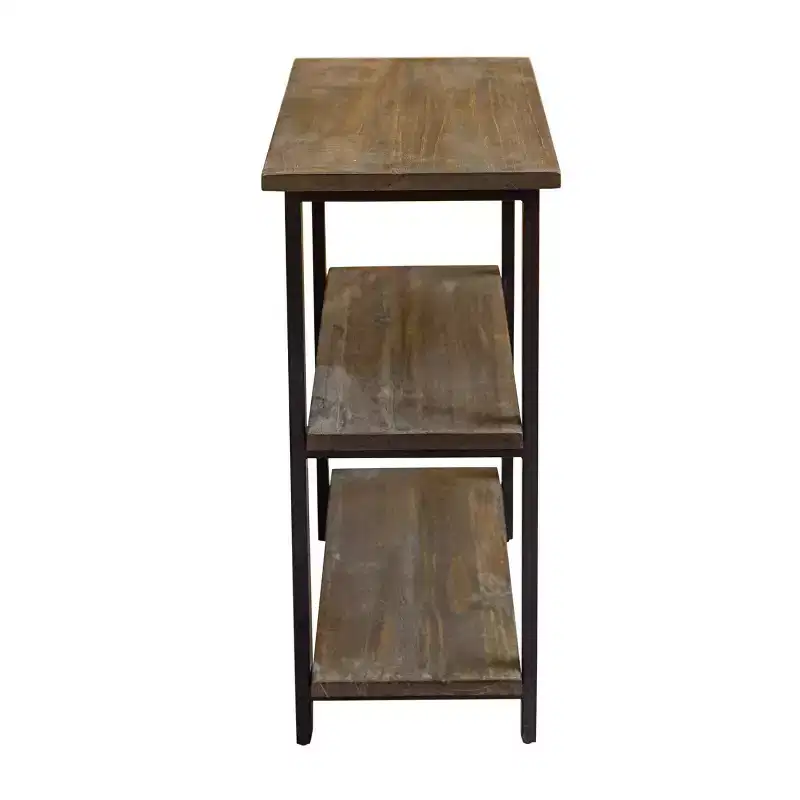 31" Pomona 2 Shelf Bookshelf Metal and Solid Wood Natural - Alaterre Furniture