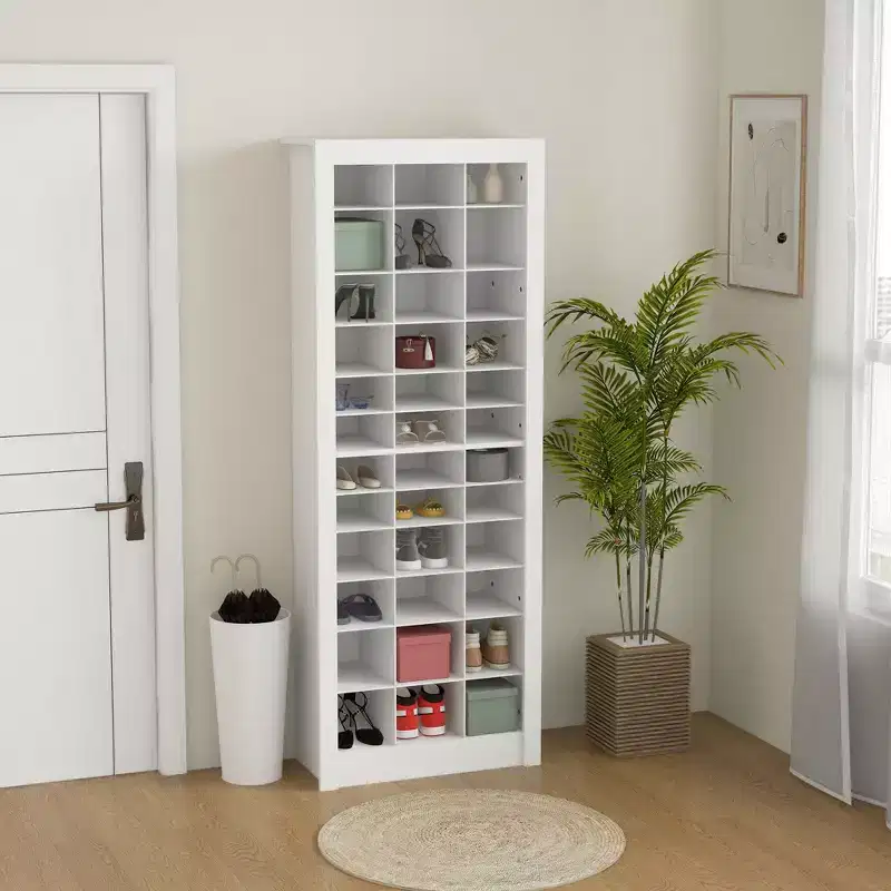HOMCOM 71 Narrow Shoe Cabinet for Entryway, Tall Shoe Rack Storage Organizer with 3 Heights of Open Cubes for 36 Pairs of Shoes for Hallway, White