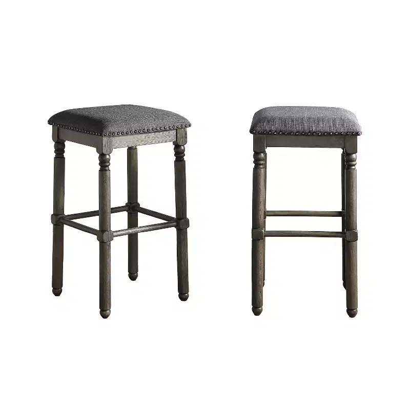 Roundhill Furniture Arnhem Gray Upholstered Bar Stools, Set of 2