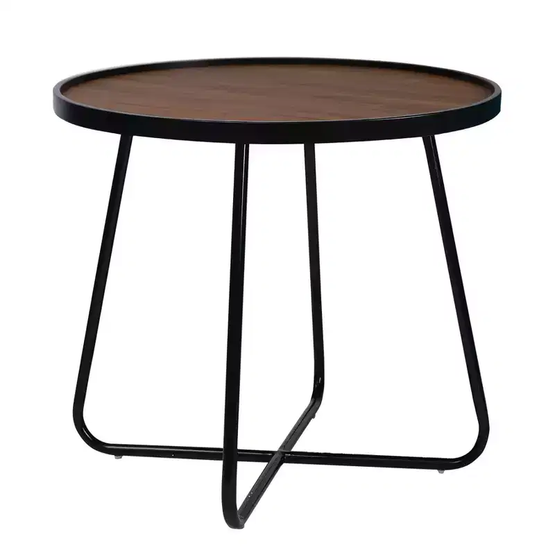 HomeRoots 24 Black Wood And Metal Round Cross Legs Coffee Table