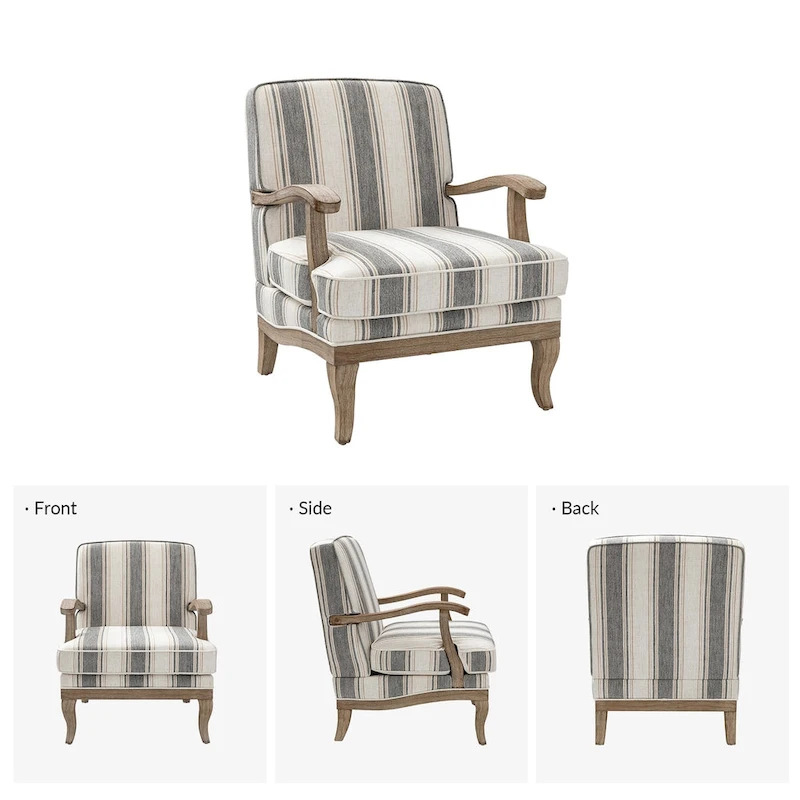 Rinaldo Farmhouse Polyester Armchair with Solid Wood Legs Set of 2 by HULALA HOME