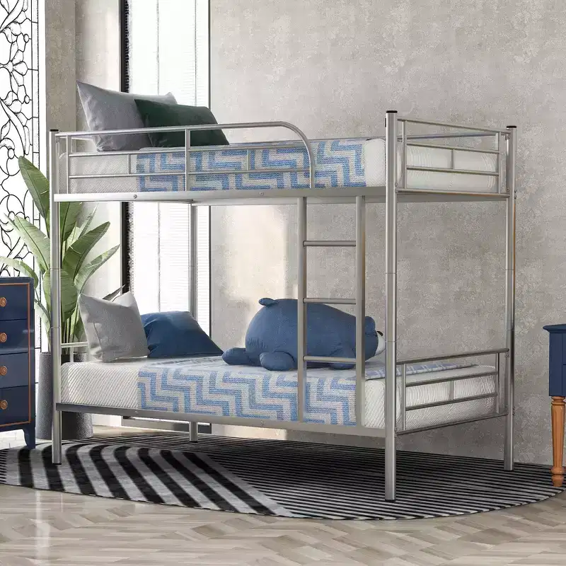 Twin Over Twin Metal Bunk Bed Silver