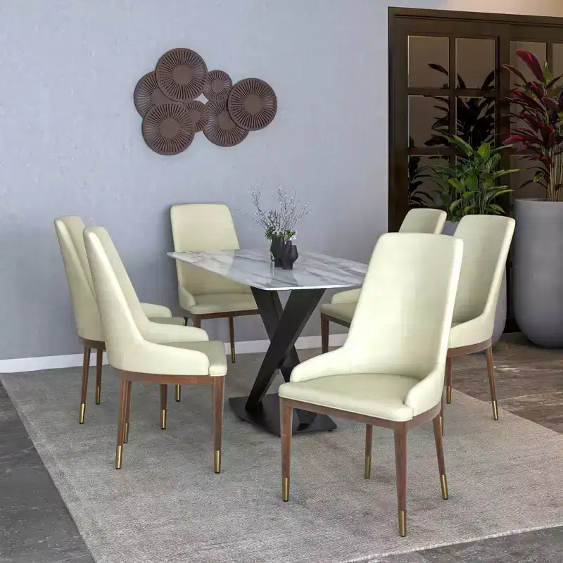 Modern Leather Dining Chair with Brown Rubberwood Legs, Accent Kitchen & Dining Room Side Chair