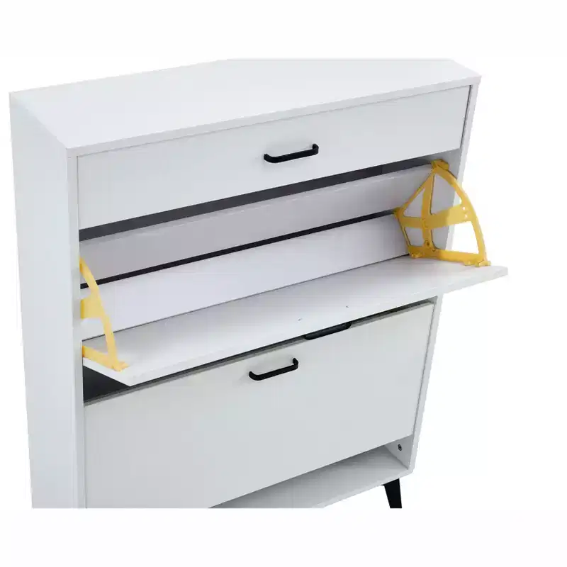 Slim Shoe Cabinet with 2 Flip Drawers & Side Cabinet, Space-Saving Entryway & Closet Organizer