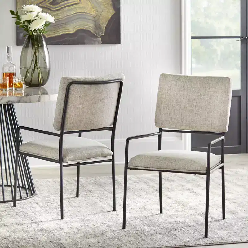Set of 2 Modern Upholstered Metal Frame Dining Chairs Cream