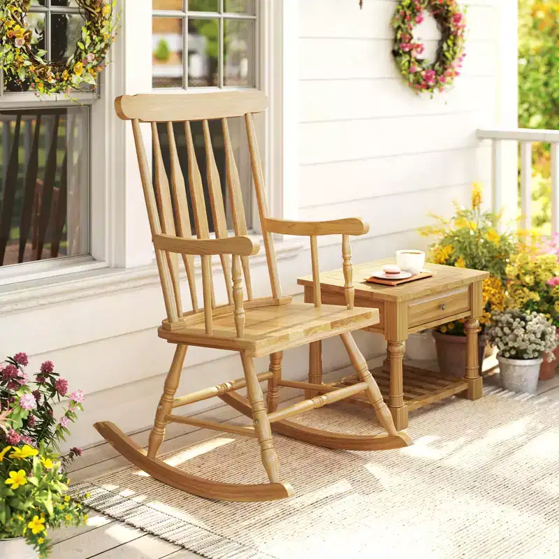 Costway Set of 2 Wood Rocking Chair Glossy Finish White\ Coffe