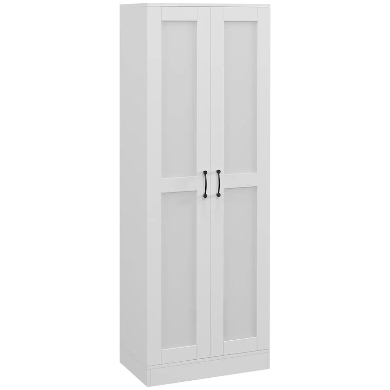 White Tall Storage Cabinet with Soft-Close Doors & Adjustable Shelves