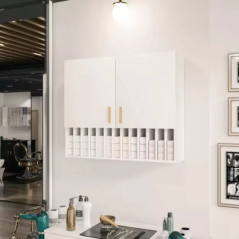 Wall-Mounted Hair Color Organizer Rack, Adjustable Shelves, White / Black, 1-Person
