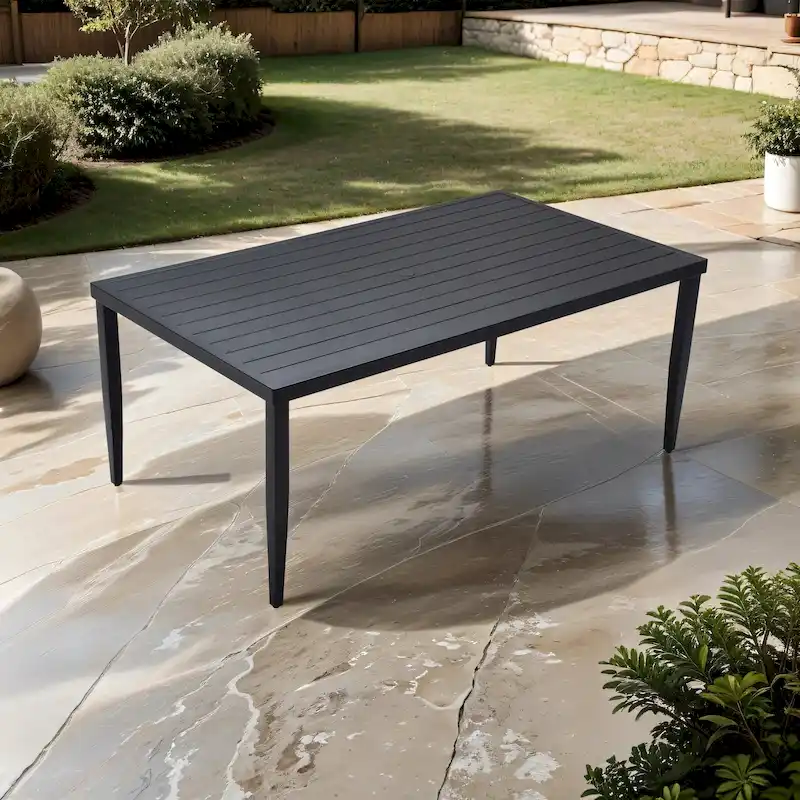 GDFStudio -Sharon Outdoor Patio Aluminum 40x70 Rectangle Dining Table with Tapered Feet & Umbrella Hole