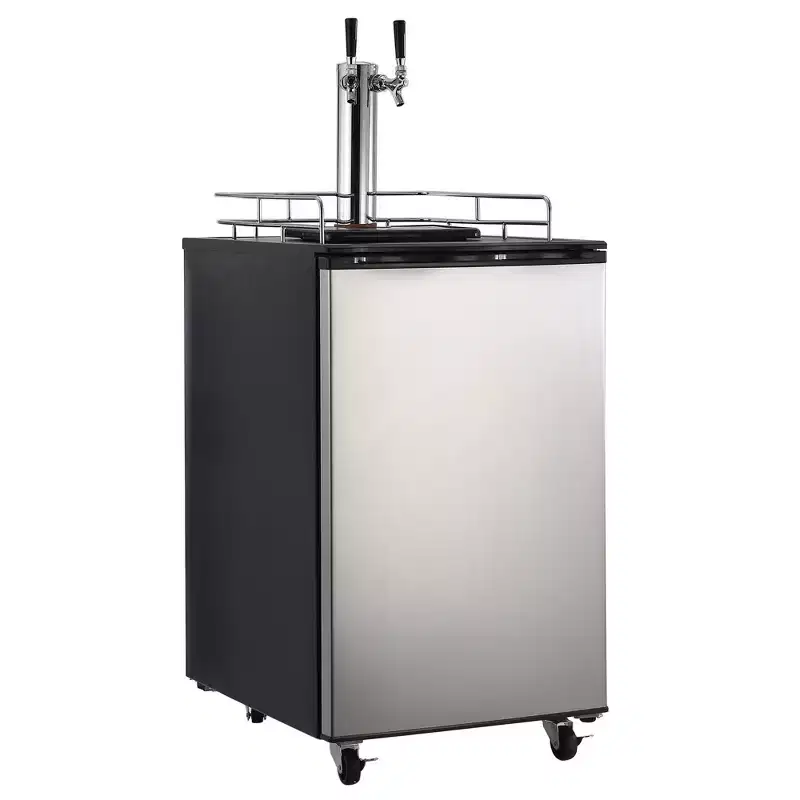 Beer Kegerator, Dual Tap Draft Beer Dispenser, Full Size Keg Refrigerator With Shelves, Stainless Steel, Drip Tray & Rail,silver