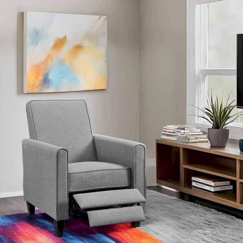 Pushback Recliner Chair with Adjustable Footrest and Padded Armrests