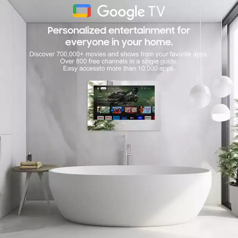 SYLVOX 32 Smart Mirror TV for Bathroom, 1080P Newest Google TV Support Google Assistant, IP65 Waterproof TV for Bathroom Shower & SPA (Wall Mount)