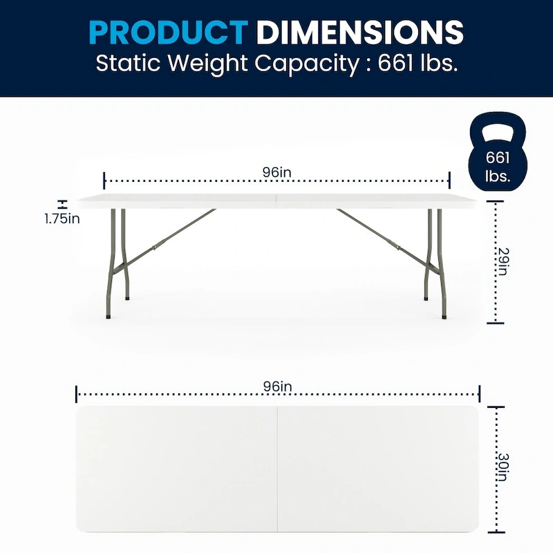30W x 96L Bi-Fold Granite White Plastic Event Table with Carrying Handle