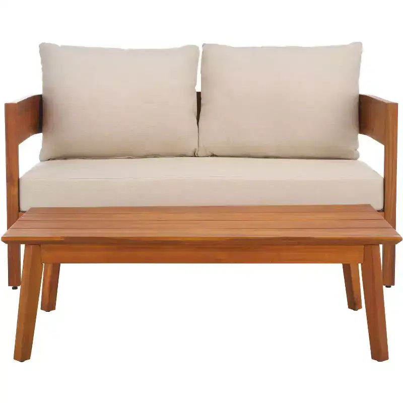 Theo Bench & Table Patio Set - Indoor/Outdoor - PAT7088 - Natural/Taupe - Safavieh