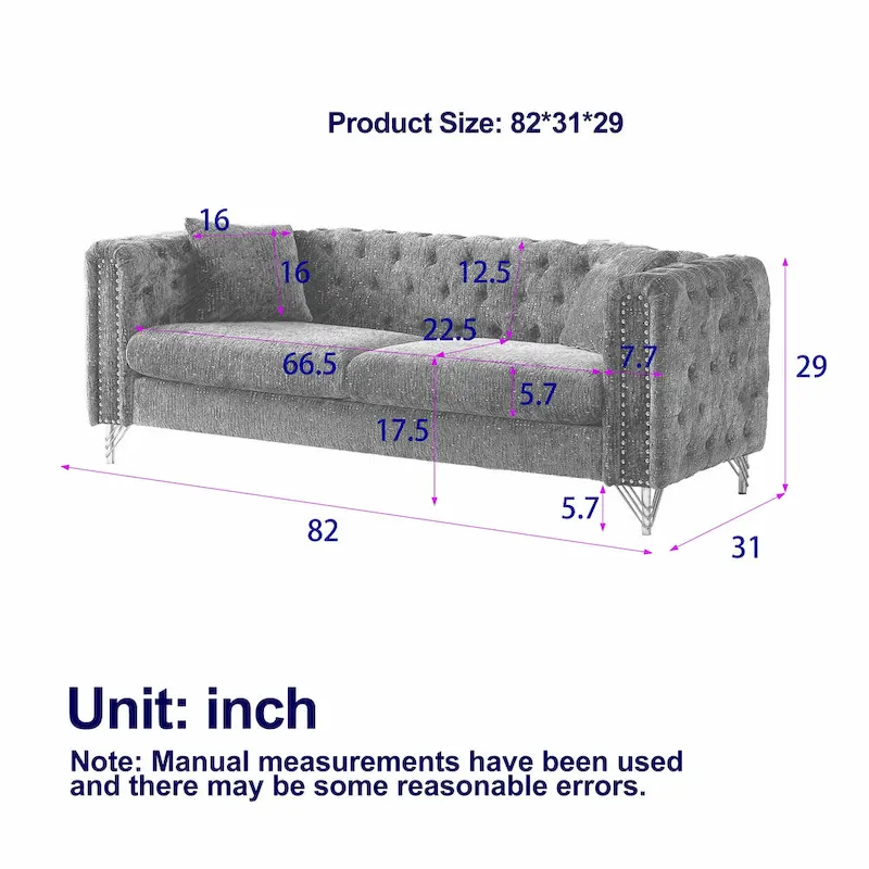 Green Chenille Tufted Upholstered 3-seater Sofa with Metal Legs