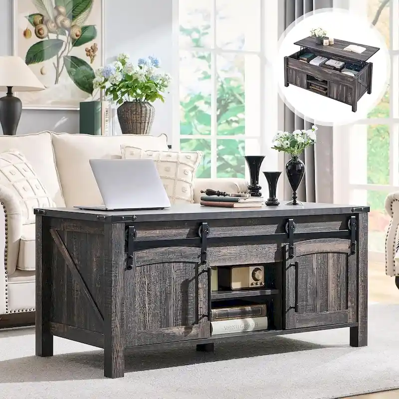 Farmhouse Lift Top Coffee Table, Rustic Wood Center Table