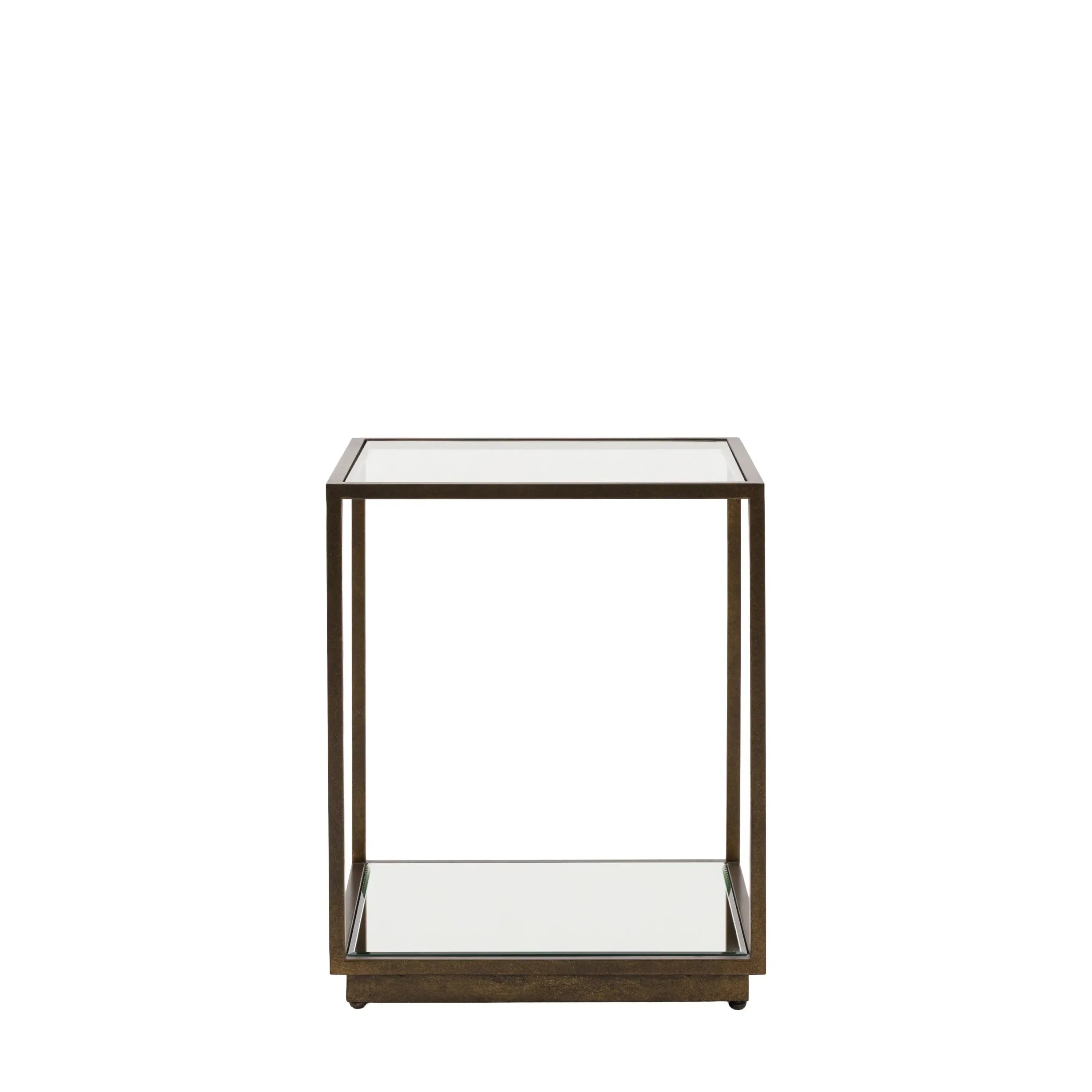 Bronze & Glass Side Table with Mirrored Shelf