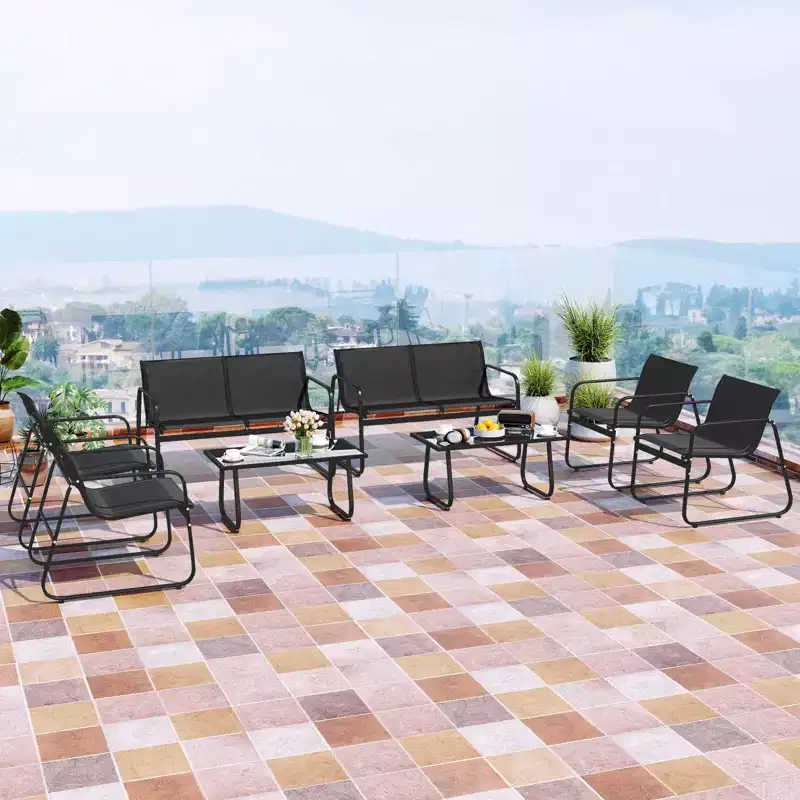 Costway 8 PCS Patio Furniture Set Fabric Lawn Chairs and Loveseat with Coffee Table