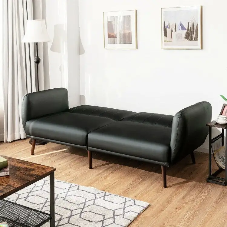 Convertible Sofa Bed with Adjustable Backrest and Faux Leather Upholstery