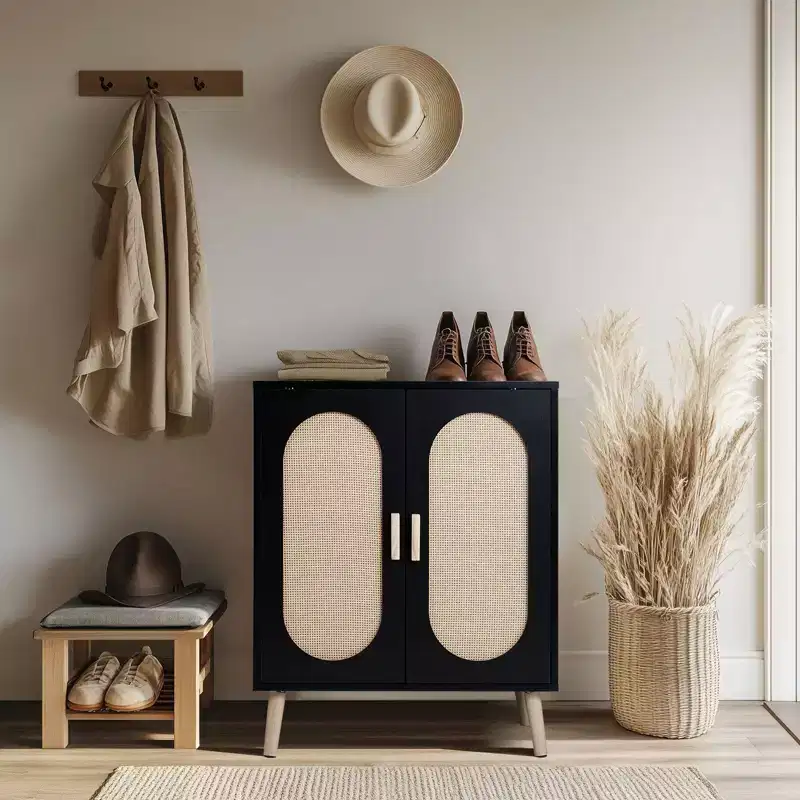 Karl Home Modern Rattan 18 Pair Shoe Storage Cabinet