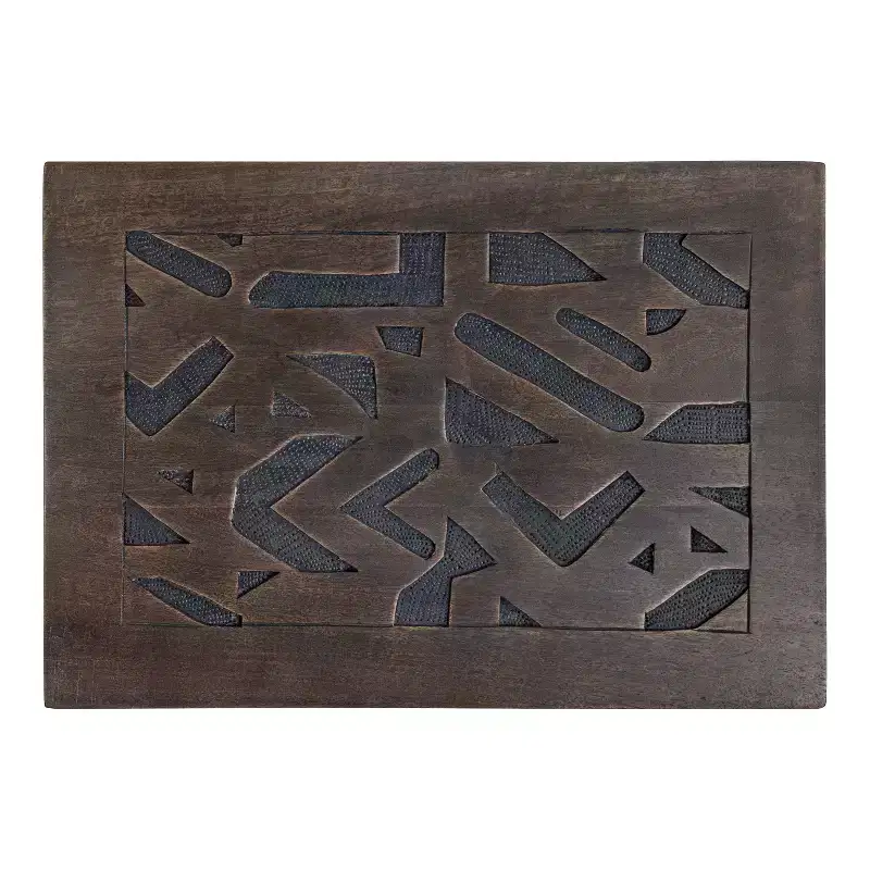Boho-Chic Engraved Solid Mango Wood Side Table, 20x14x26, Gray Wash