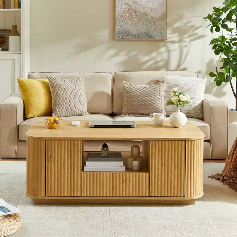 Oval Coffee Table, 46.5-Inch Modern Luxury with Drawers & Storage, Curved Silhouette, for Living Room or Office