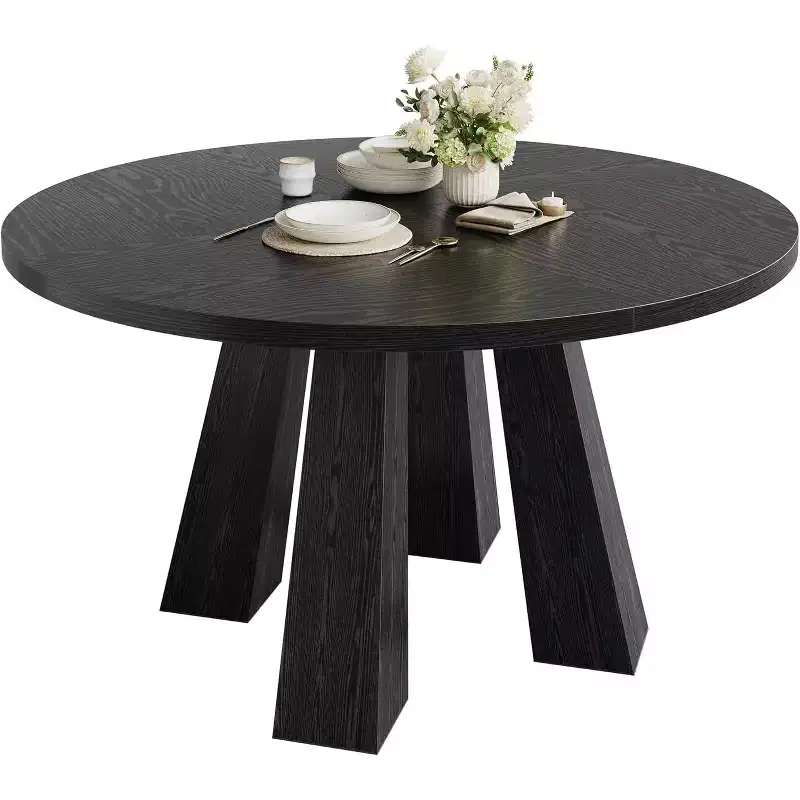 Acekool Round Dining Table for 4, Farmhouse Kitchen Table with Sturdy Base for Dining Room or Kitchen (Table Only)
