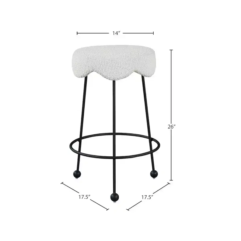 Cream Velvet Round Counter Stool, Backless, Seats 1
