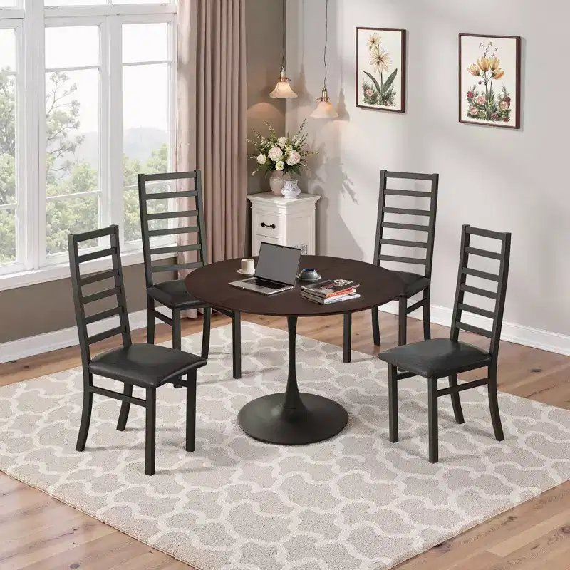 MAYEERTY Metal Dining Chairs Set of 4 Steel Legs and PU Leather Seats High Back Armless for Living Room Kitchen Black