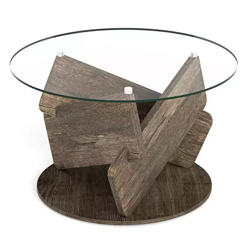 Costway Round Glass Coffee Table 32 Modern Center Table with Clear Tempered Glass Top